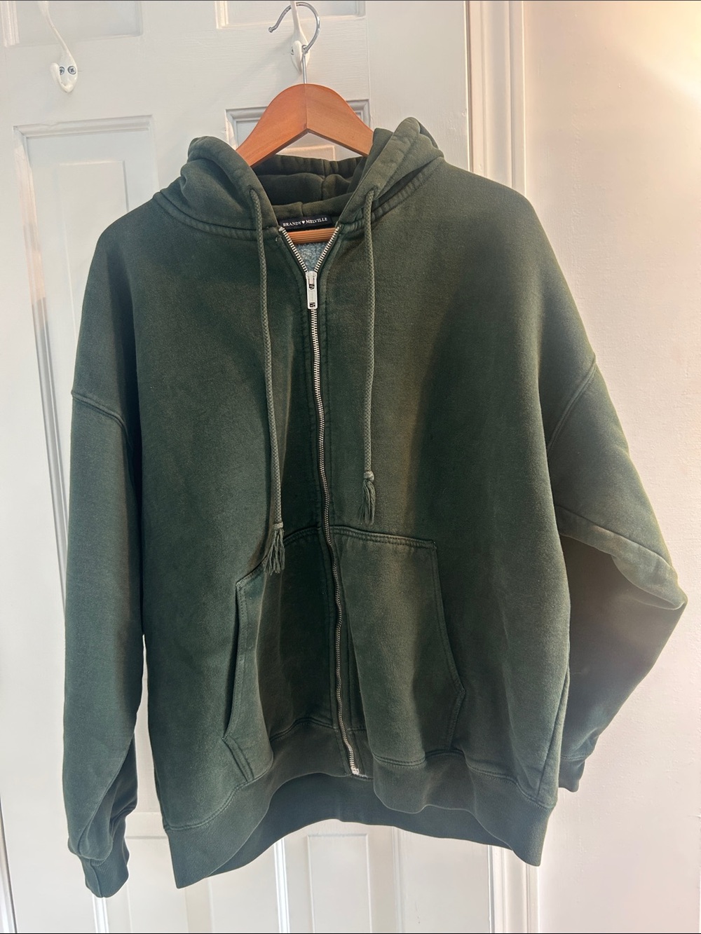 Brandy Melville Dark Green Zip-Up Hoodie